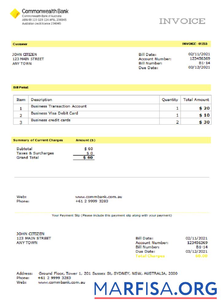 Downloadable USA Commonwealth invoice template